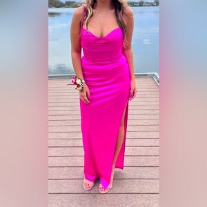 Lucy in the Sky Satin Hot Pink Long Prom Homecoming Event Dress Size Medium